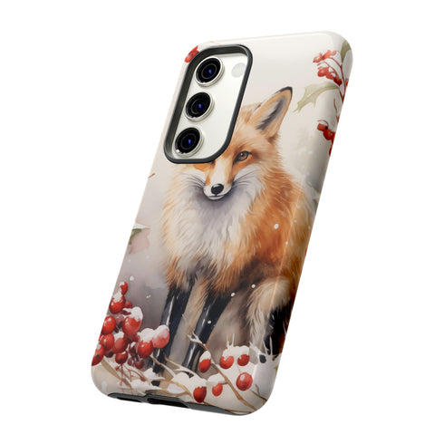 Christmas Fox in a Wreath of Red Berries - Impact Resistant Phone Case